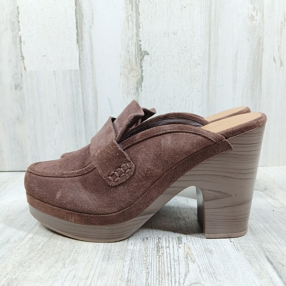 Splendid Vina Blrown Suede Leather Platform Slip On Heeled Clogs #687 - Picture 1 of 14